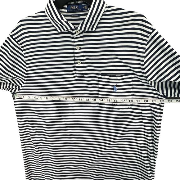 Polo Ralph Lauren Shirt Men M Blue Stripe Polo Logo Classic Fit Nautical Preppy - Picture 5 of 12